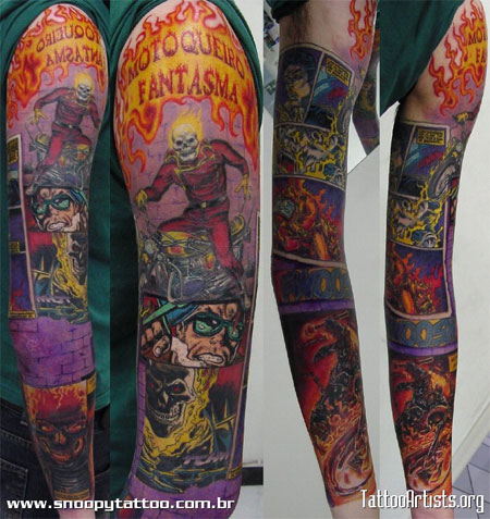 tatuajes de dia de muertos.  tomadas de Tattoo Artists, donde hay muchísimos más tatuajes comiqueros.